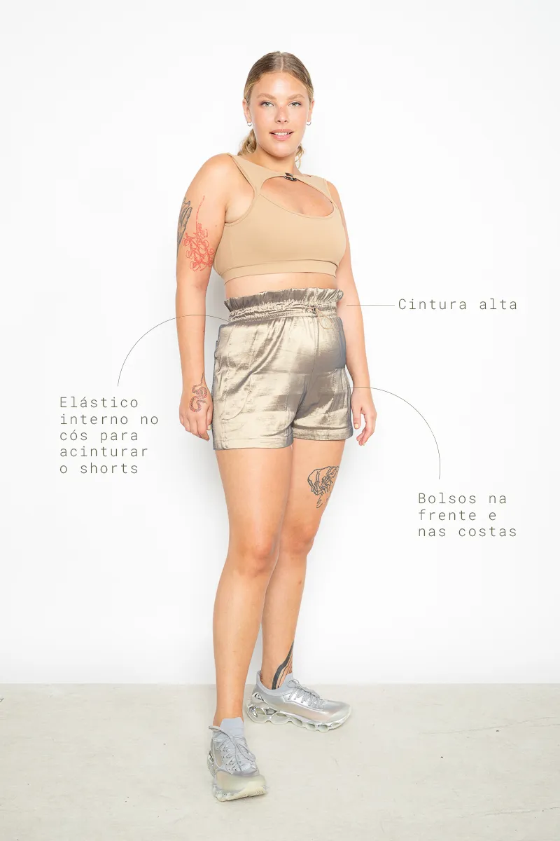 Shorts Euforia clochard em tafetá - Caramelo