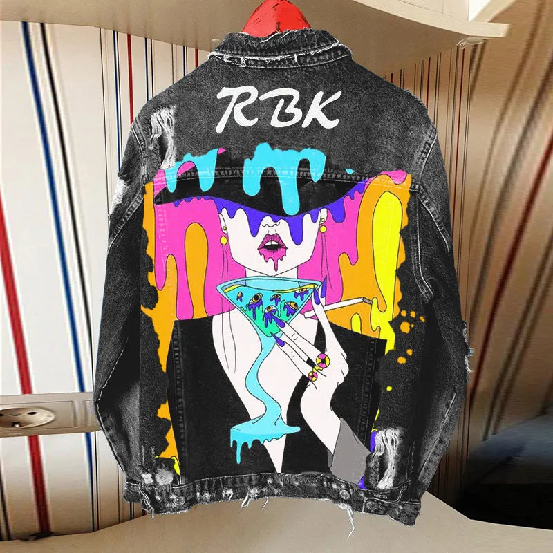 Street style graffiti illustration denim jacket