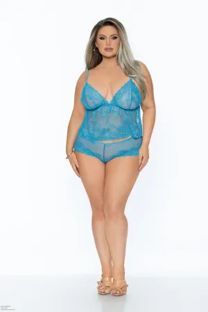 Try To Resist- BLUE- Curvy Size Cami & Short Set