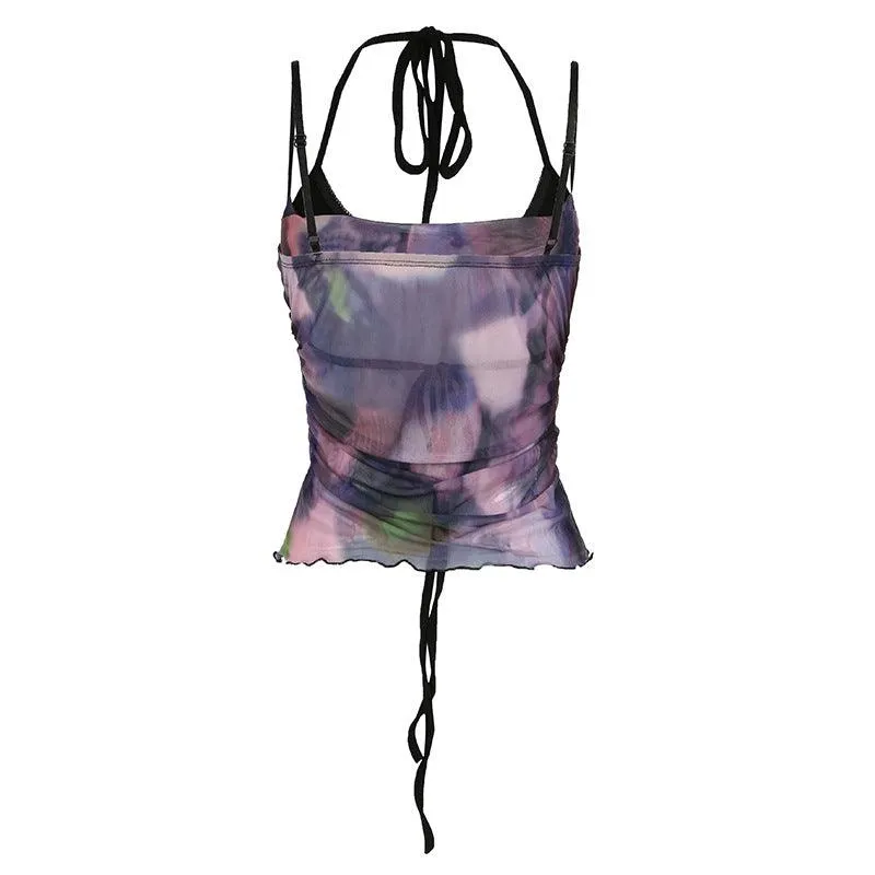 Vintage  Floral Layered Pleated Cami