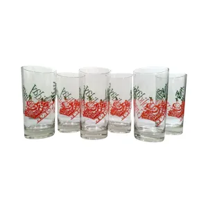 Vintage Santa and Sleigh Holiday Greetings Glasses (Set of 6)