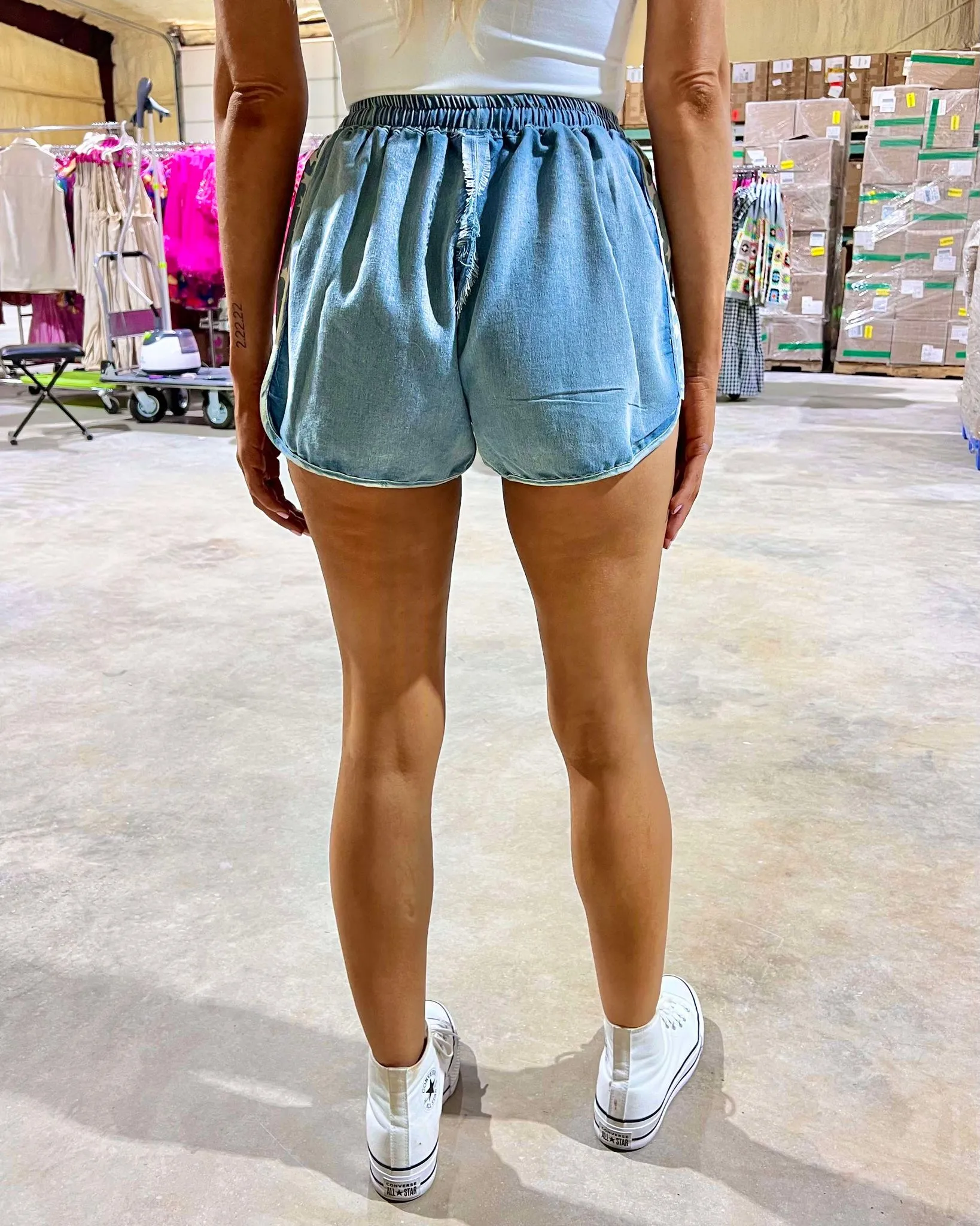 Washed Denim Star Short w/ Draw String