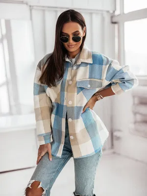 Women's Fashion Color Plaid Shirt Brushed Wool Jacket