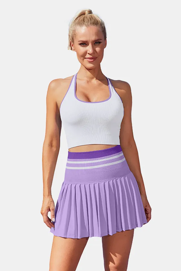 Women's High Waist Pleated Skirt Two Piece Purple Tennis Golf Dress