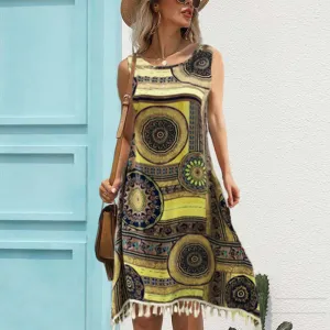 Women's Loose Casual Tassel Printed Dress