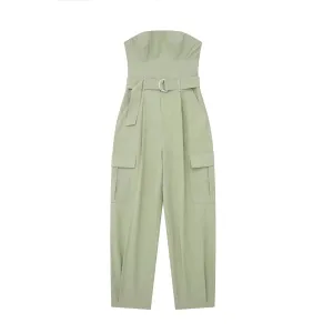 Women's Slim Fit Tube Top Overalls with Provence-Inspired Fashion Style and Straight-Leg Pants