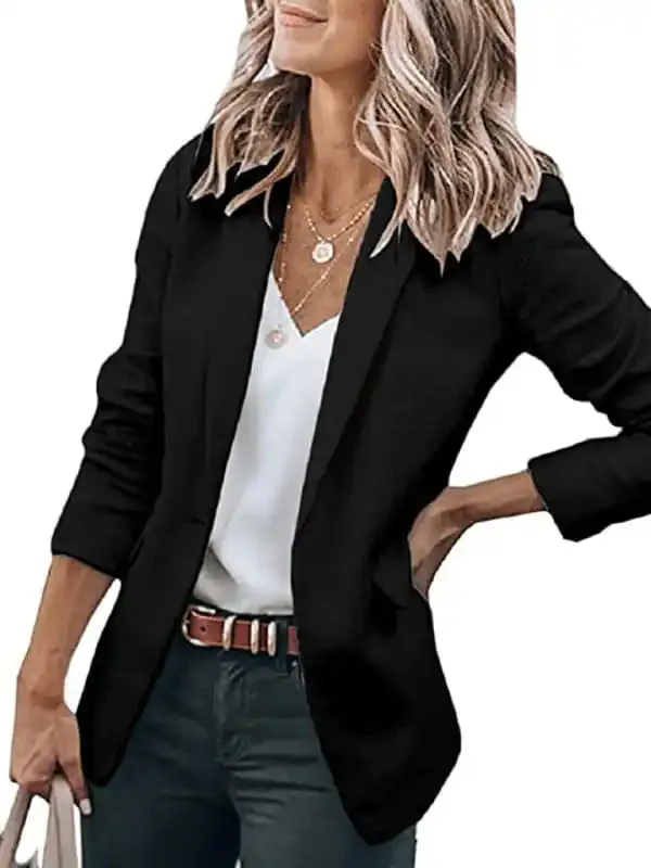 Women’s Temperament Long-sleeved Jacket Solid Color Suit Collar Loose Single-breasted Suit