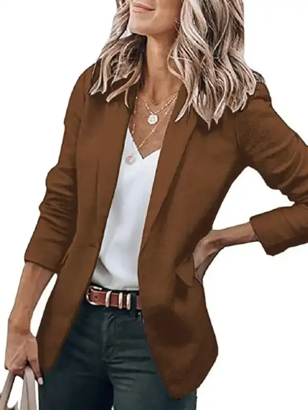 Women’s Temperament Long-sleeved Jacket Solid Color Suit Collar Loose Single-breasted Suit