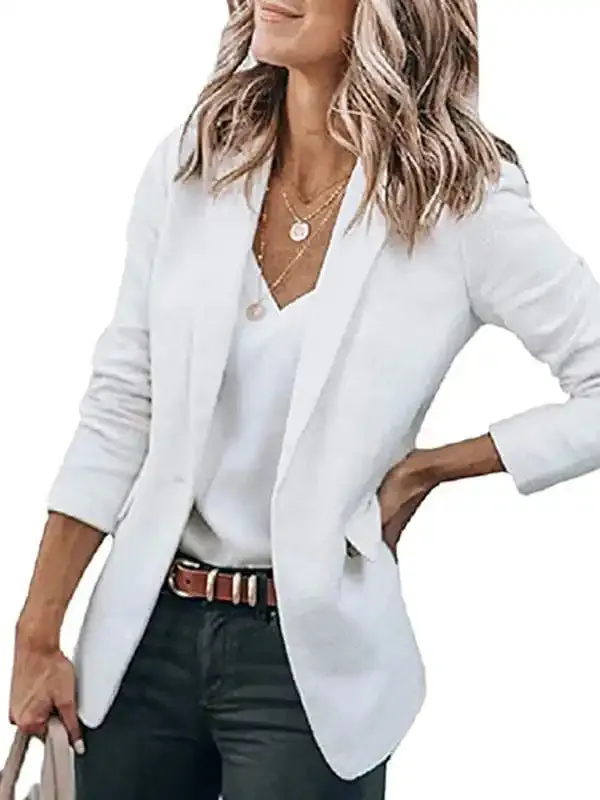 Women’s Temperament Long-sleeved Jacket Solid Color Suit Collar Loose Single-breasted Suit